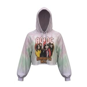 AC/DC‎ Highway To Hell Pastel Tie Dye Cropped Hoodie Graphic Band Sweatshirt L